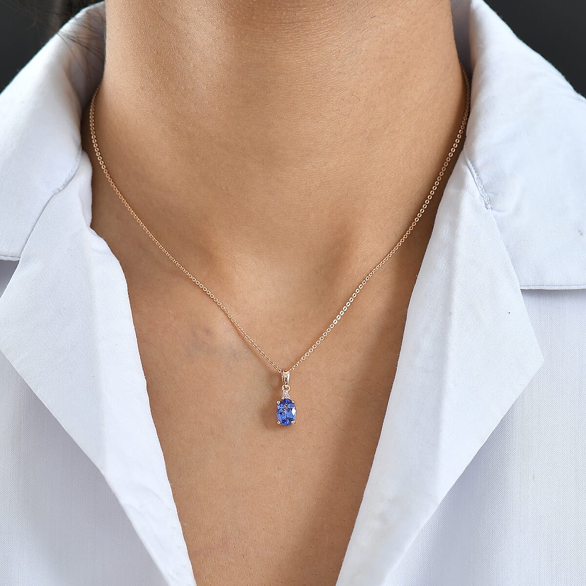 D'Joy AAA Tanzanite and Natural Pink Diamond I3 1.10 ctw Pendant Necklace in 18K Vermeil Rose Gold Over Sterling Silver 20 Inches image number 2