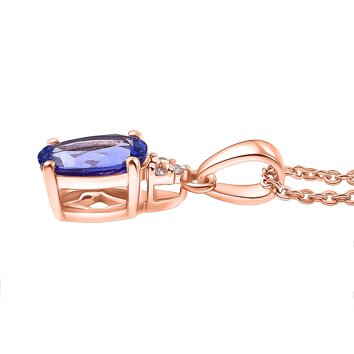 D'Joy AAA Tanzanite and Natural Pink Diamond I3 1.10 ctw Pendant Necklace in 18K Vermeil Rose Gold Over Sterling Silver 20 Inches image number 3