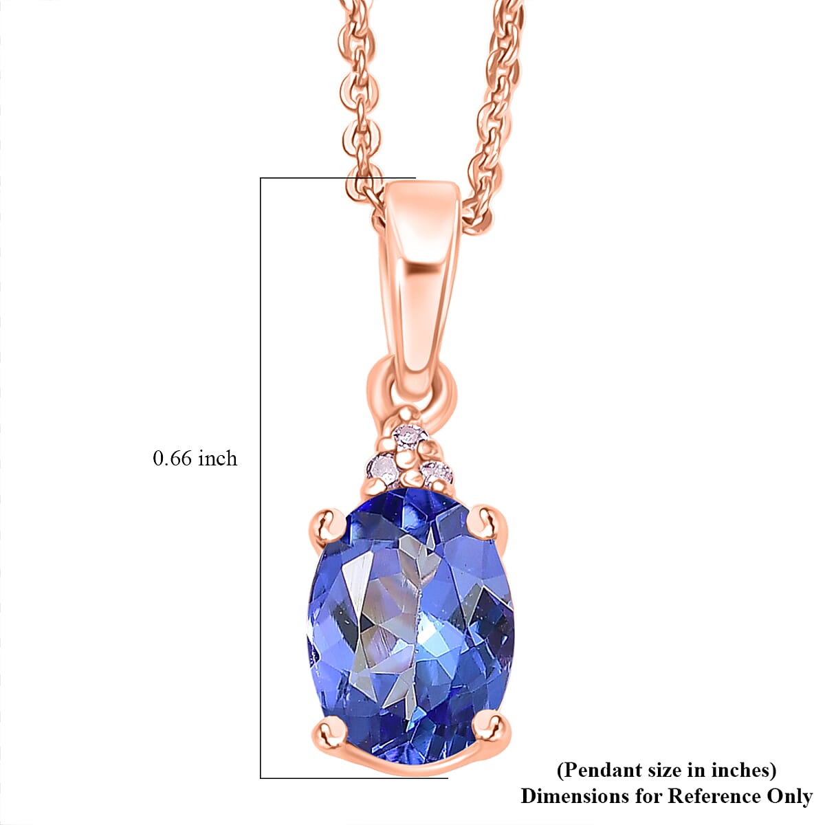 D'Joy AAA Tanzanite and Natural Pink Diamond I3 1.10 ctw Pendant Necklace in 18K Vermeil Rose Gold Over Sterling Silver 20 Inches image number 6