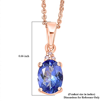 D'Joy AAA Tanzanite and Natural Pink Diamond I3 1.10 ctw Pendant Necklace in 18K Vermeil Rose Gold Over Sterling Silver 20 Inches