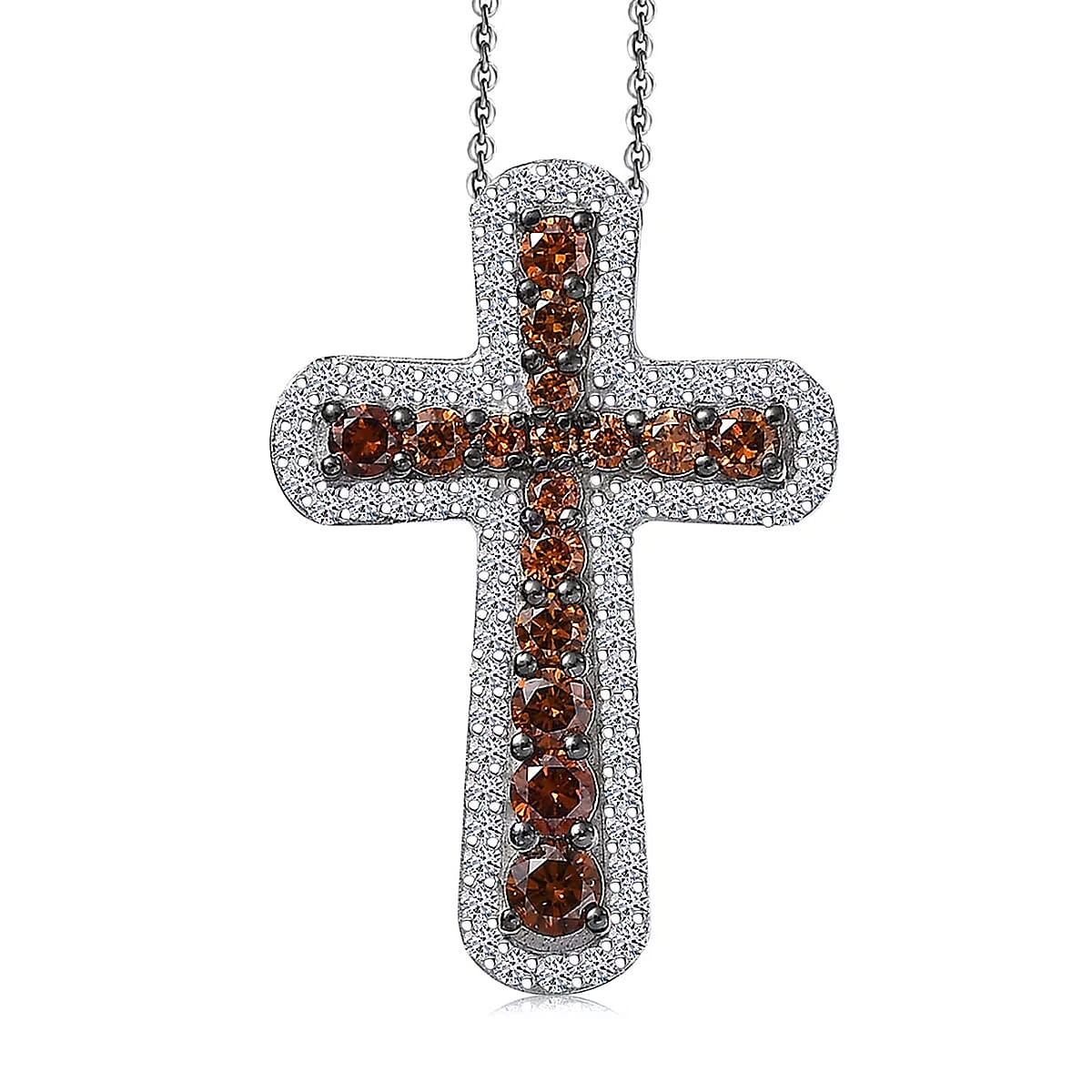 Luxuriant Lab Grown Red Diamond (IR) and Lab Grown Diamond 1.00 ctw Eternal Rouge Cross Pendant Necklace 20 Inches in Rhodium Over Sterling Silver image number 0