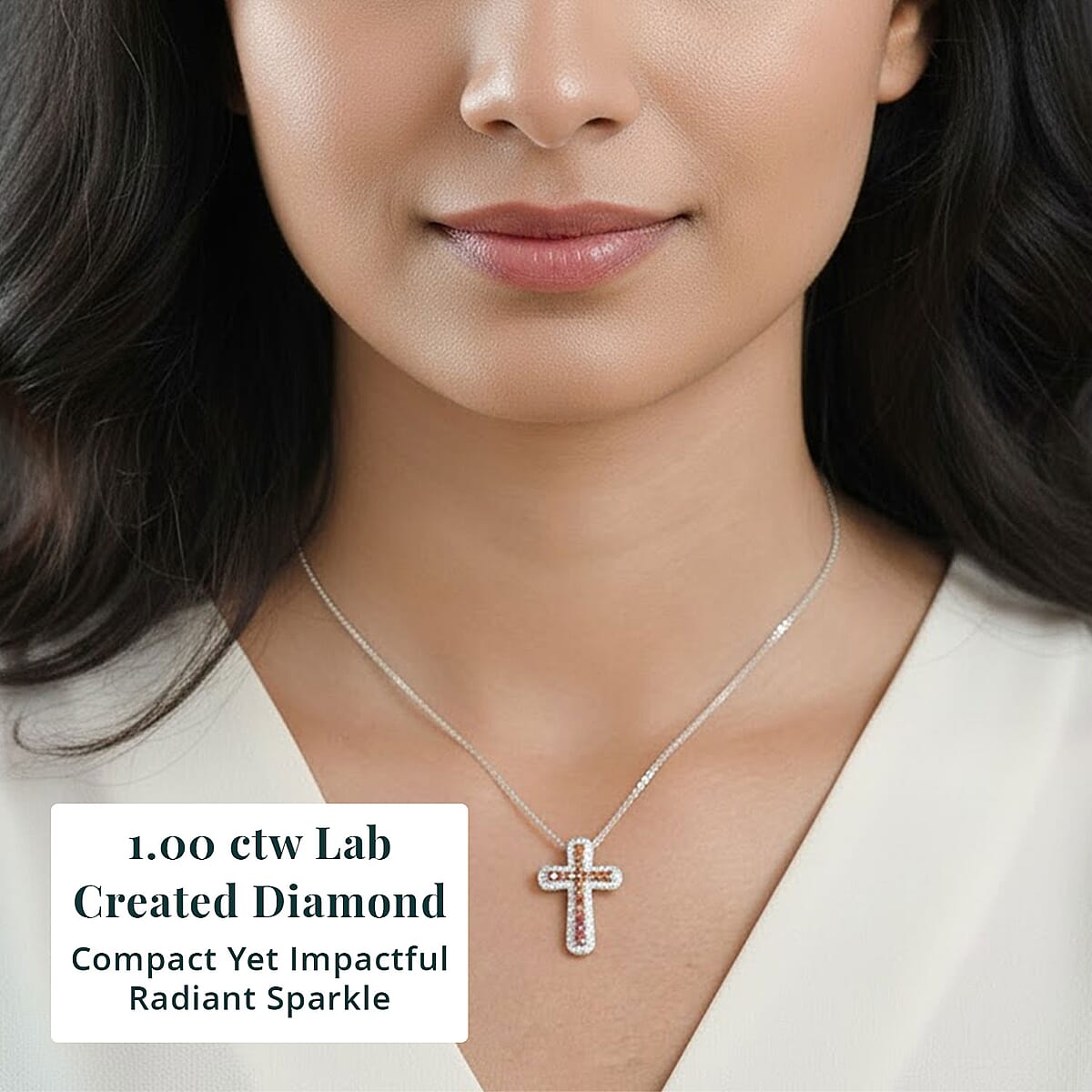 Luxuriant Lab Grown Red Diamond (IR) and Lab Grown Diamond 1.00 ctw Eternal Rouge Cross Pendant Necklace 20 Inches in Rhodium Over Sterling Silver image number 1