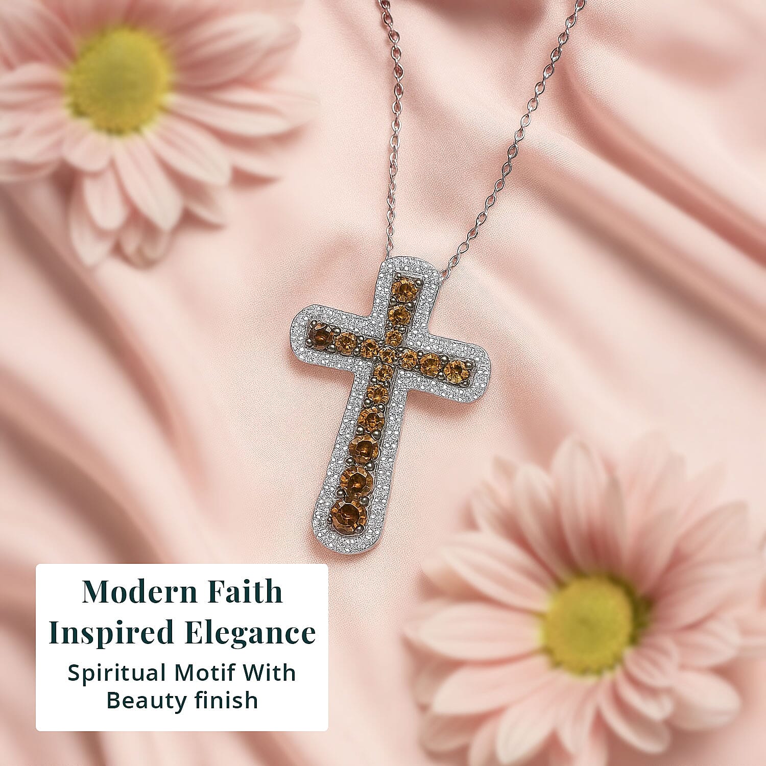 Luxuriant Lab Grown Red Diamond (IR) and Lab Grown Diamond 1.00 ctw Eternal Rouge Cross Pendant Necklace 20 Inches in Rhodium Over Sterling Silver