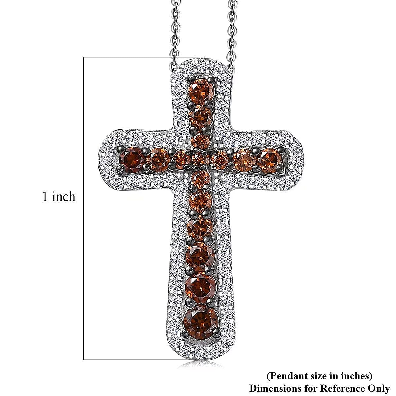 Luxuriant Lab Grown Red Diamond (IR) and Lab Grown Diamond 1.00 ctw Eternal Rouge Cross Pendant Necklace 20 Inches in Rhodium Over Sterling Silver