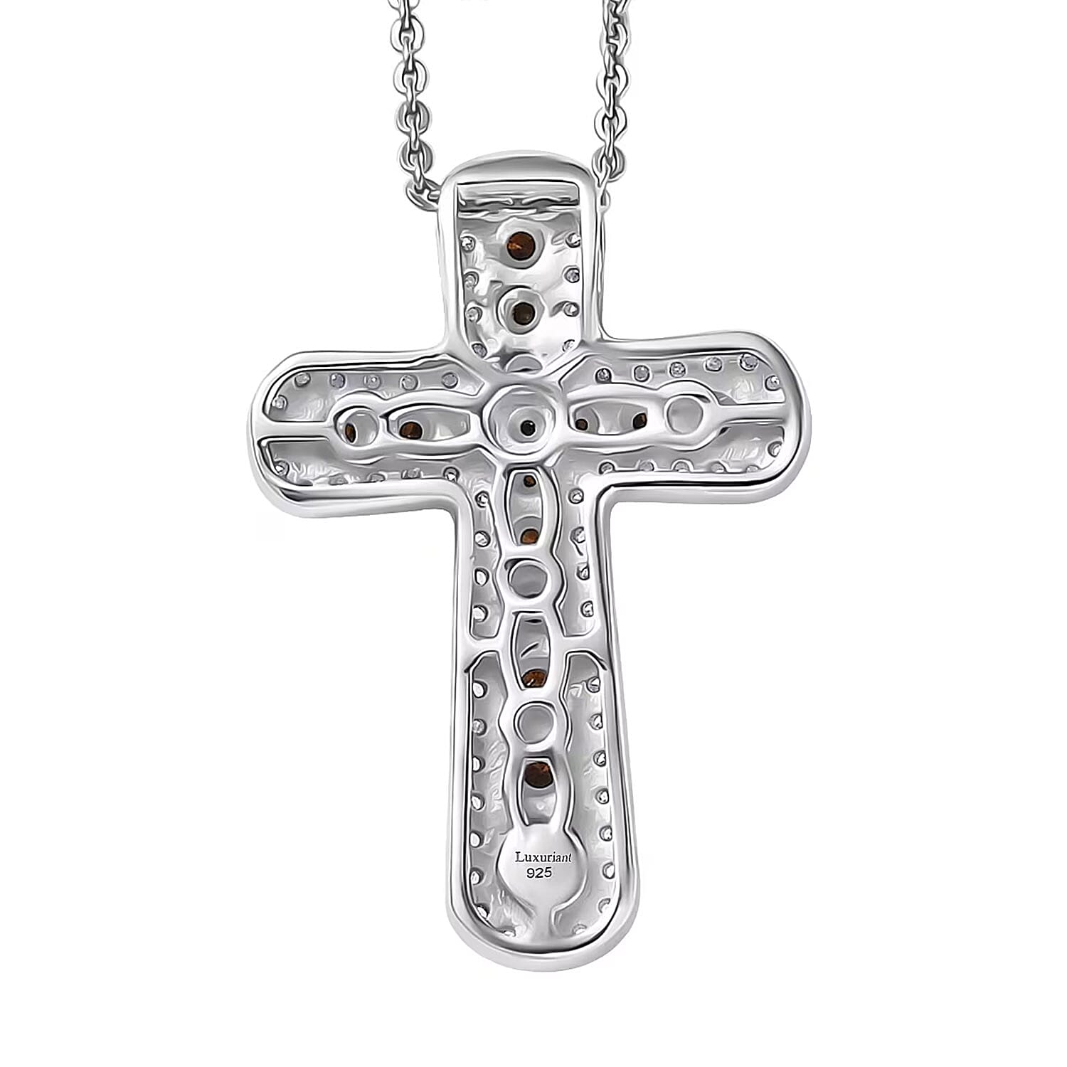 Luxuriant Lab Grown Red Diamond (IR) and Lab Grown Diamond 1.00 ctw Eternal Rouge Cross Pendant Necklace 20 Inches in Rhodium Over Sterling Silver