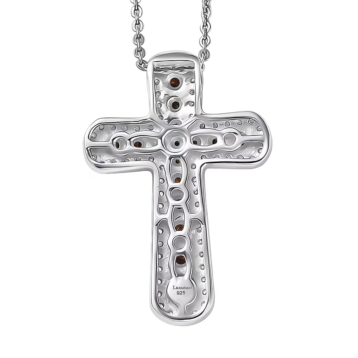 Luxuriant Lab Grown Red Diamond (IR) and Lab Grown Diamond 1.00 ctw Eternal Rouge Cross Pendant Necklace 20 Inches in Rhodium Over Sterling Silver image number 7