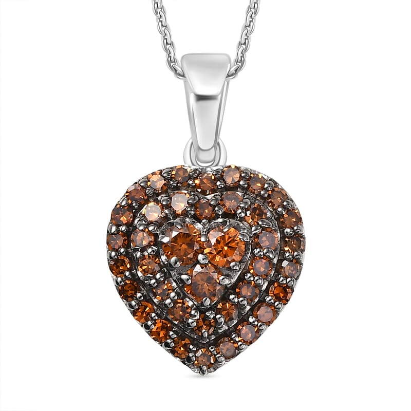 Luxuriant Lab Grown Red Diamond (IR) 1.00 ctw Heart Scarlet Promise Pendant Necklace 20 Inches in Rhodium Over Sterling Silver