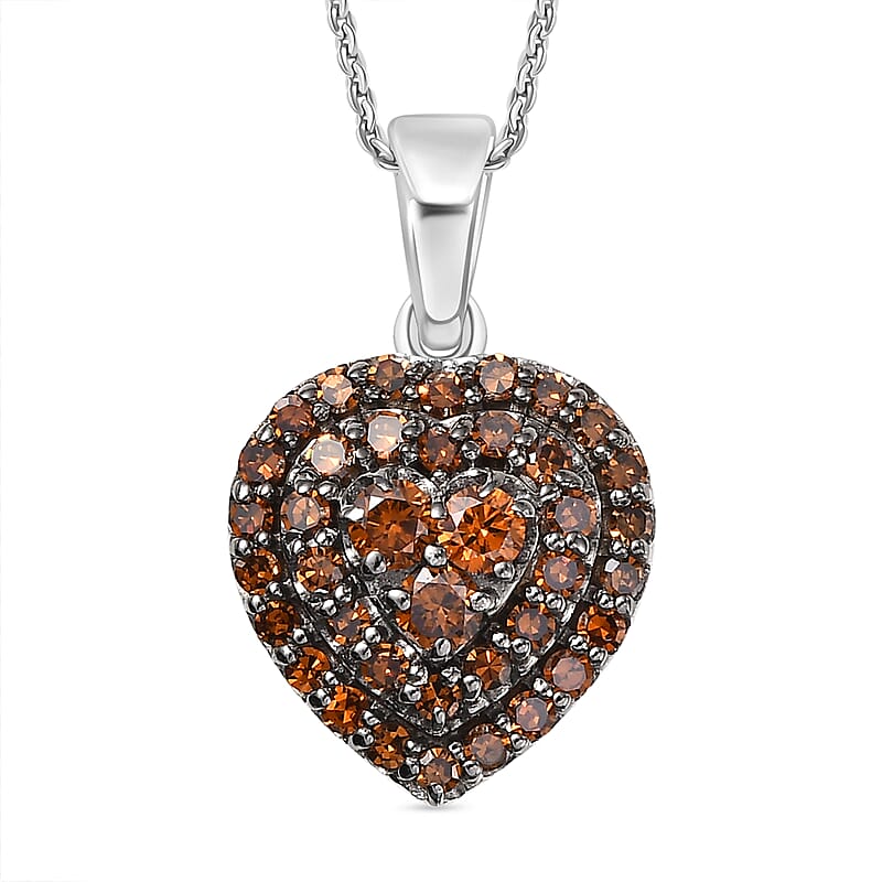 Luxuriant Lab Grown Red Diamond (IR) 1.00 ctw Heart Scarlet Promise Pendant Necklace 20 Inches in Rhodium Over Sterling Silver