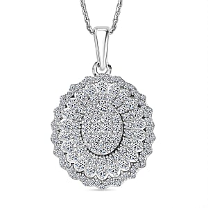 Luxuriant Lab Grown Diamond G-H SI 1.00 ctw Bloom Crest Pendant Necklace in Rhodium Over Sterling Silver 20 Inches