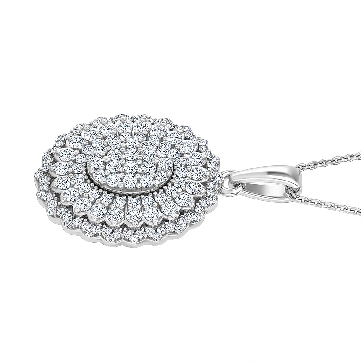 Luxuriant Lab Grown Diamond Bloom Pendant Necklace in Rhodium Over Sterling Silver 1.00 ctw (20 Inches) image number 3