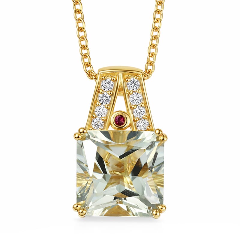 EverTrue Montezuma Prasiolite and Multi Gemstone 8.50 ctw Regal Majesty Pendant in 18K YG Plated with ION Plated YG Stainless Steel Necklace 20 Inches