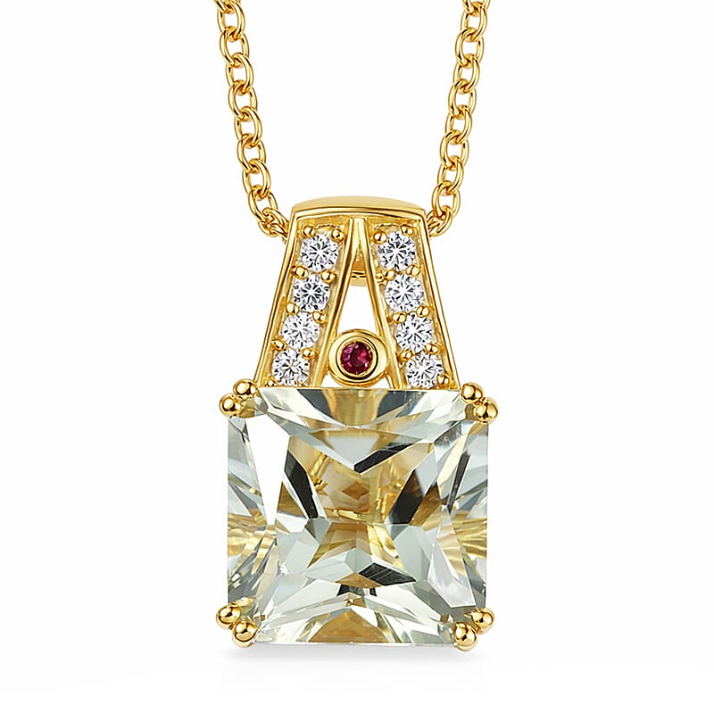 EverTrue Montezuma Prasiolite and Multi Gemstone 8.50 ctw Regal Majesty Pendant in 18K YG Plated with ION Plated YG Stainless Steel Necklace 20 Inches