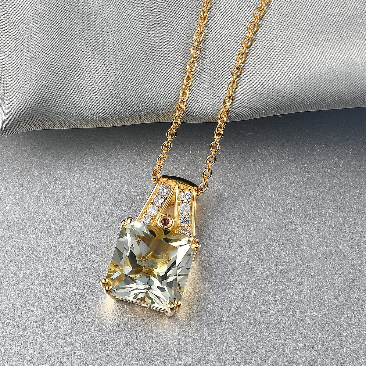 EverTrue Montezuma Prasiolite and Multi Gemstone 8.50 ctw Regal Majesty Pendant in 18K YG Plated with ION Plated YG Stainless Steel Necklace 20 Inches image number 1
