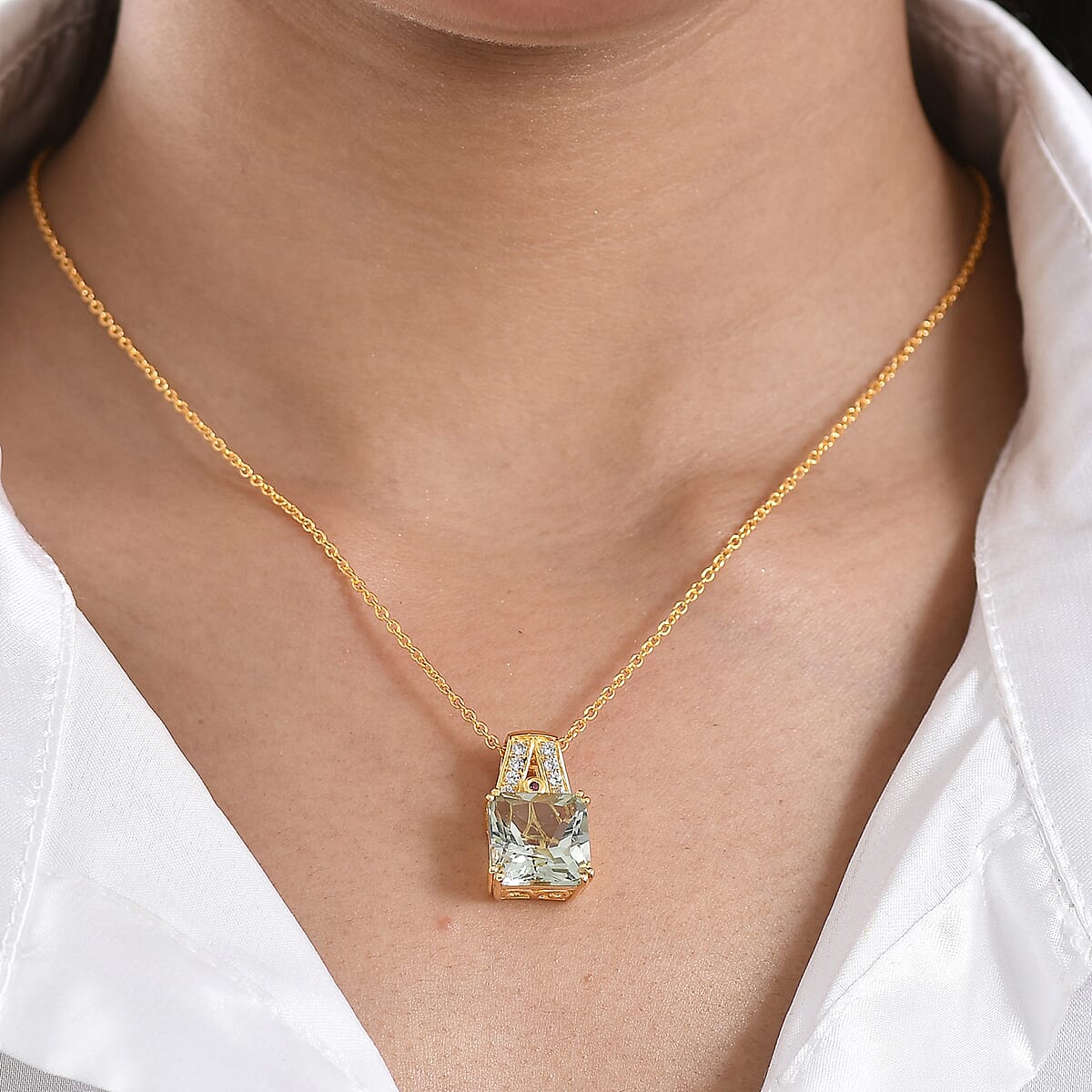 EverTrue Montezuma Prasiolite and Multi Gemstone 8.50 ctw Regal Majesty Pendant in 18K YG Plated with ION Plated YG Stainless Steel Necklace 20 Inches image number 2