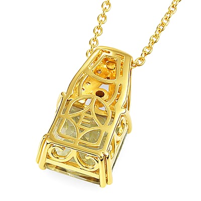 EverTrue Montezuma Prasiolite and Multi Gemstone 8.50 ctw Regal Majesty Pendant in 18K YG Plated with ION Plated YG Stainless Steel Necklace 20 Inches