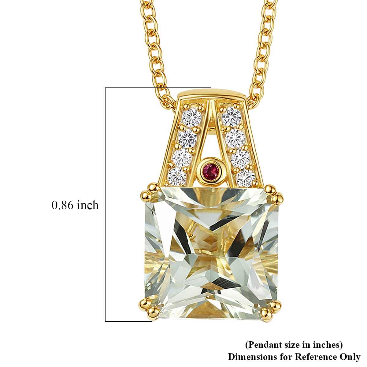 EverTrue Montezuma Prasiolite and Multi Gemstone 8.50 ctw Regal Majesty Pendant in 18K YG Plated with ION Plated YG Stainless Steel Necklace 20 Inches