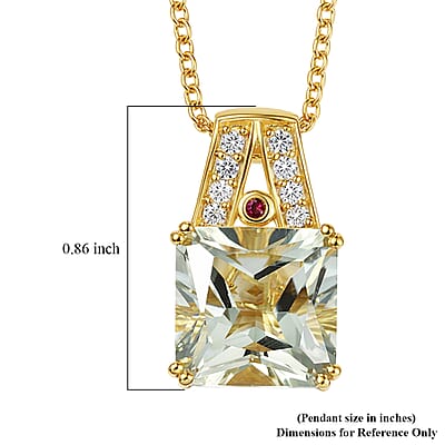 EverTrue Montezuma Prasiolite and Multi Gemstone 8.50 ctw Regal Majesty Pendant in 18K YG Plated with ION Plated YG Stainless Steel Necklace 20 Inches