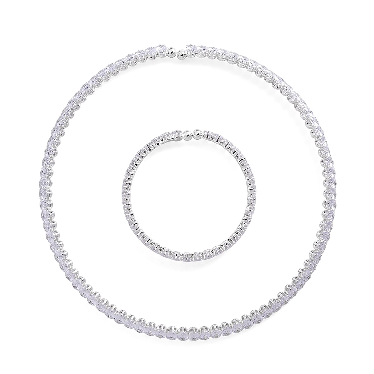 2 Piece Set Simulated Diamond Chocker Necklace 17.0 Inches and Bracelet (7.5In) in Silvertone image number 0