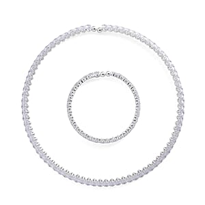 2 Piece Set Simulated Diamond Chocker Necklace 17.0 Inches and Bracelet (7.5In) in Silvertone