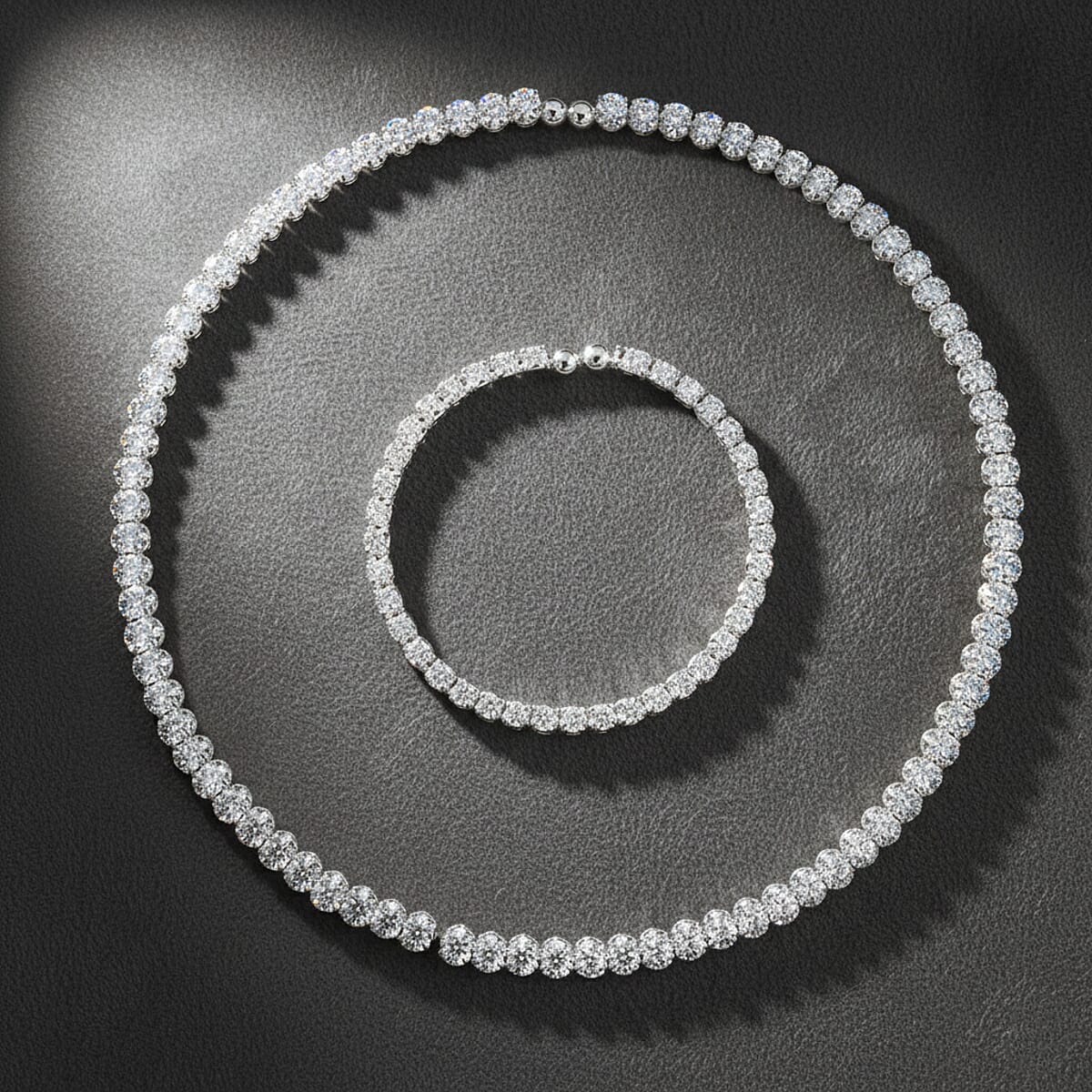 2 Piece Set Simulated Diamond Chocker Necklace 17.0 Inches and Bracelet (7.5In) in Silvertone image number 1