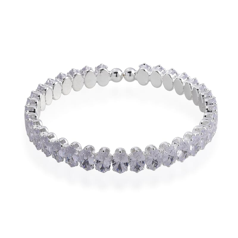 2 Piece Set Simulated Diamond Iconic Tennis Necklace 17.0 Inches and Bracelet (7.5In) in Silvertone