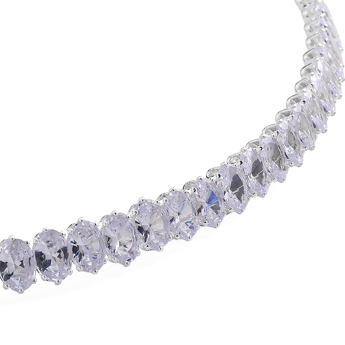 2 Piece Set Simulated Diamond Chocker Necklace 17.0 Inches and Bracelet (7.5In) in Silvertone image number 3