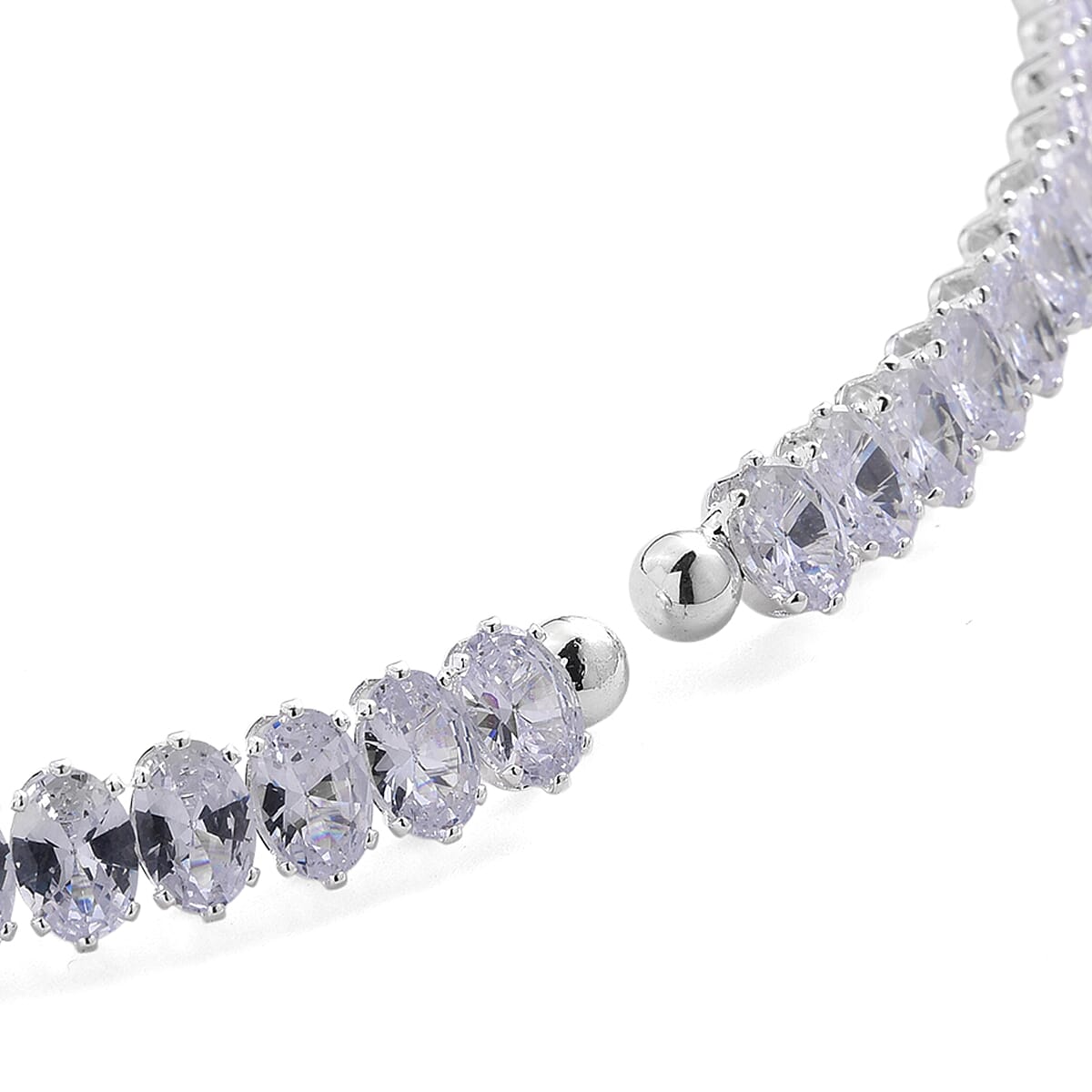 2 Piece Set Simulated Diamond Chocker Necklace 17.0 Inches and Bracelet (7.5In) in Silvertone image number 4