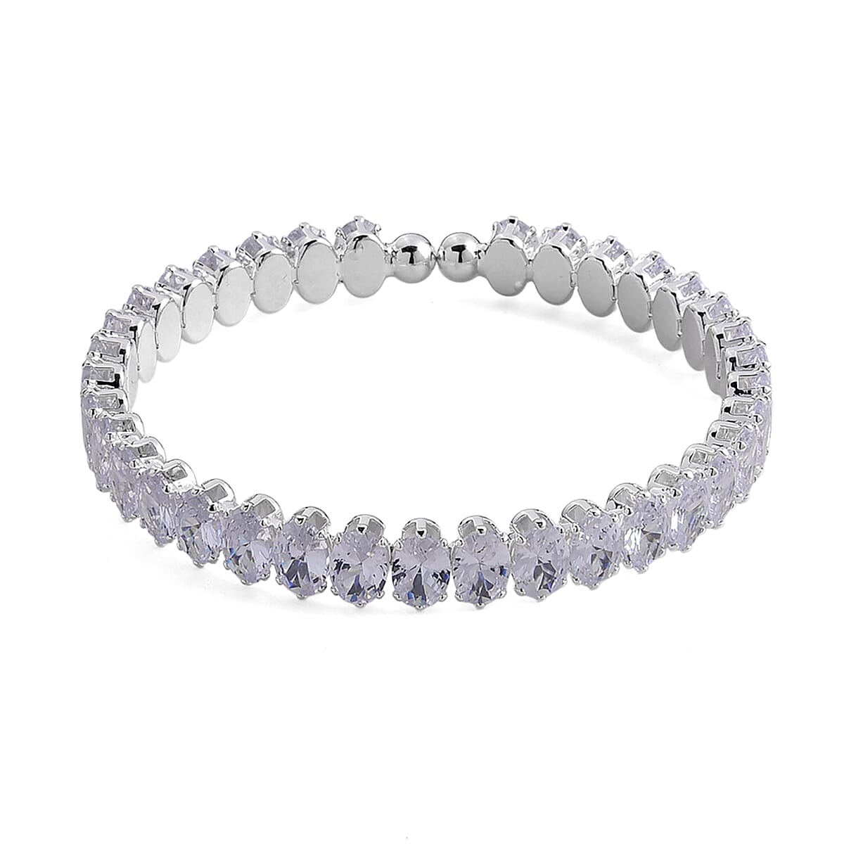 2 Piece Set Simulated Diamond Chocker Necklace 17.0 Inches and Bracelet (7.5In) in Silvertone image number 5