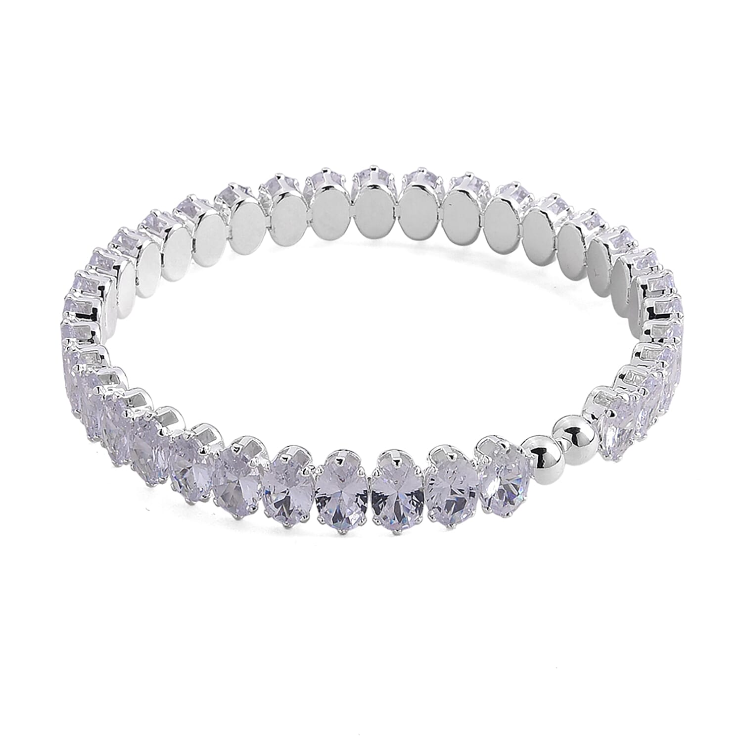 2 Piece Set Simulated Diamond Iconic Tennis Necklace 17.0 Inches and Bracelet (7.5In) in Silvertone