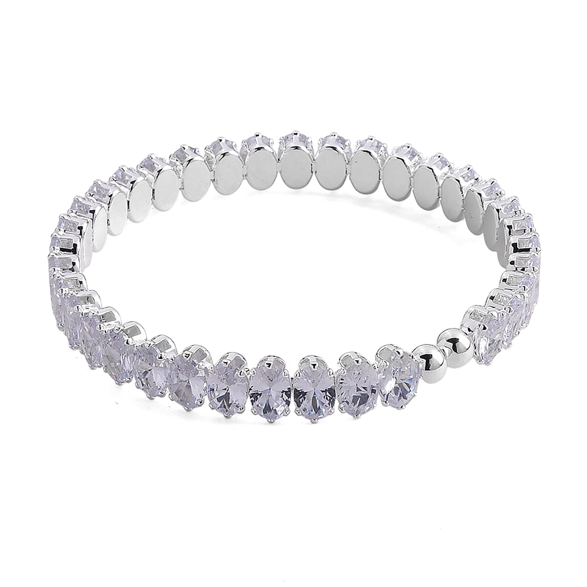 2 Piece Set Simulated Diamond Chocker Necklace 17.0 Inches and Bracelet (7.5In) in Silvertone image number 6