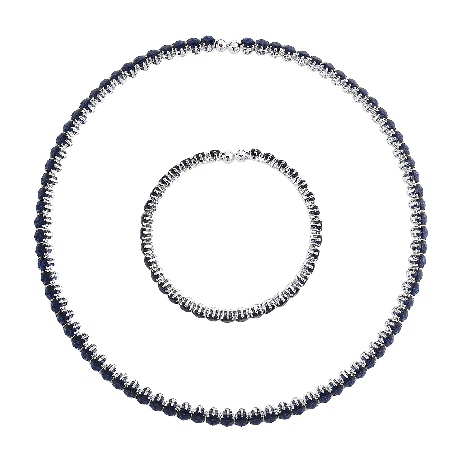 Epic Deal 2 Piece Set Simulated Diamond Chocker Necklace (17.0 Inches) and Bracelet (7.5In) in Silvertone 70.00 ctw