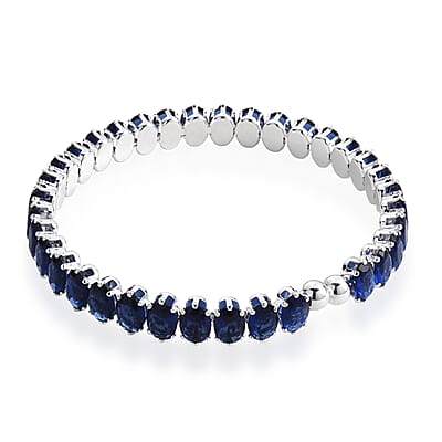 2 Piece Set Simulated Blue Diamond Iconic Tennis Necklace 17 Inches and Bracelet (7.5In) in Silvertone