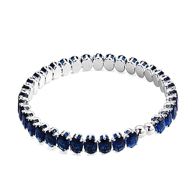 2 Piece Set Simulated Blue Diamond Iconic Tennis Necklace 17 Inches and Bracelet (7.5In) in Silvertone