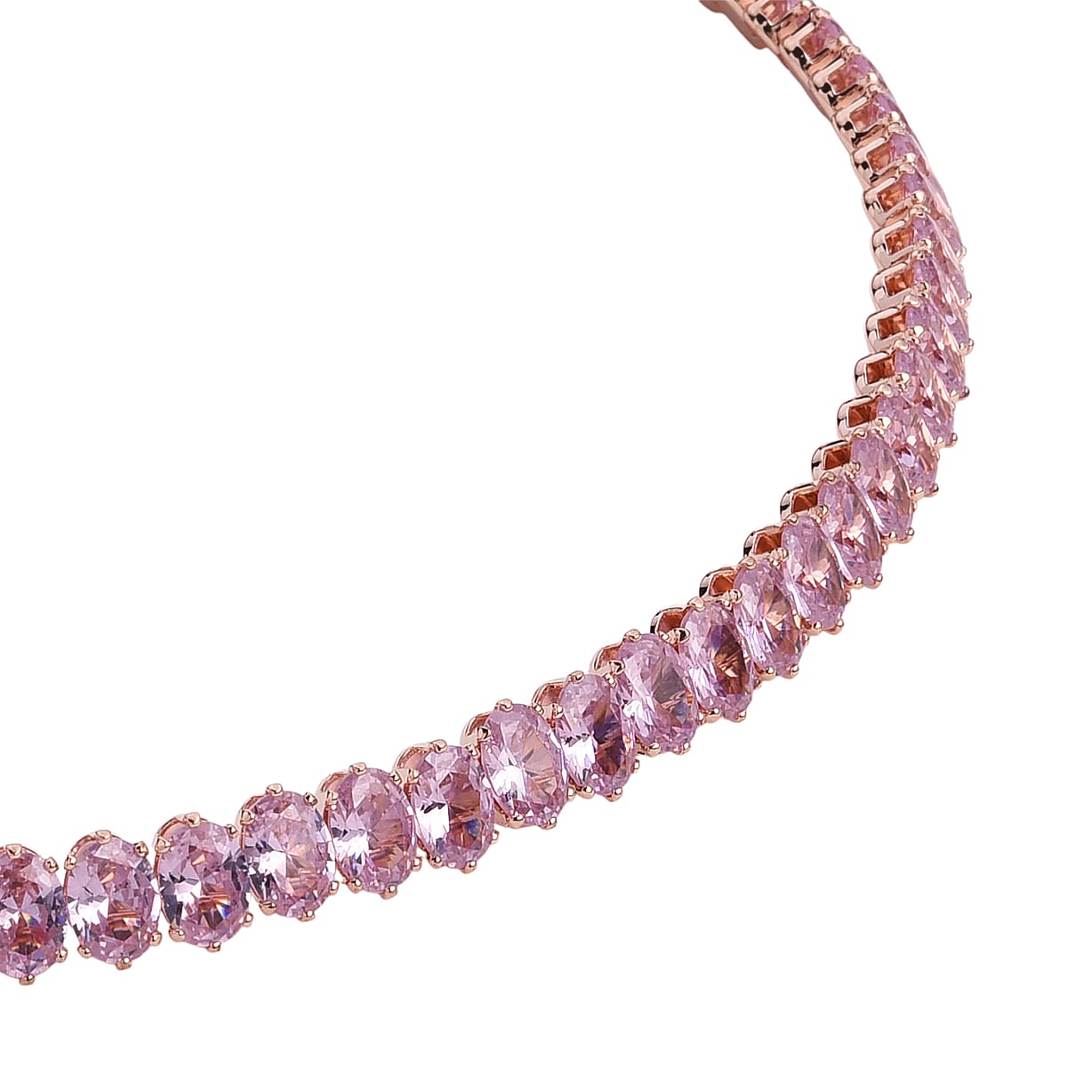 2 Piece Set Simulated Pink Diamond Chocker Necklace 17 Inches and Bracelet (7.5In) in Rosetone image number 3