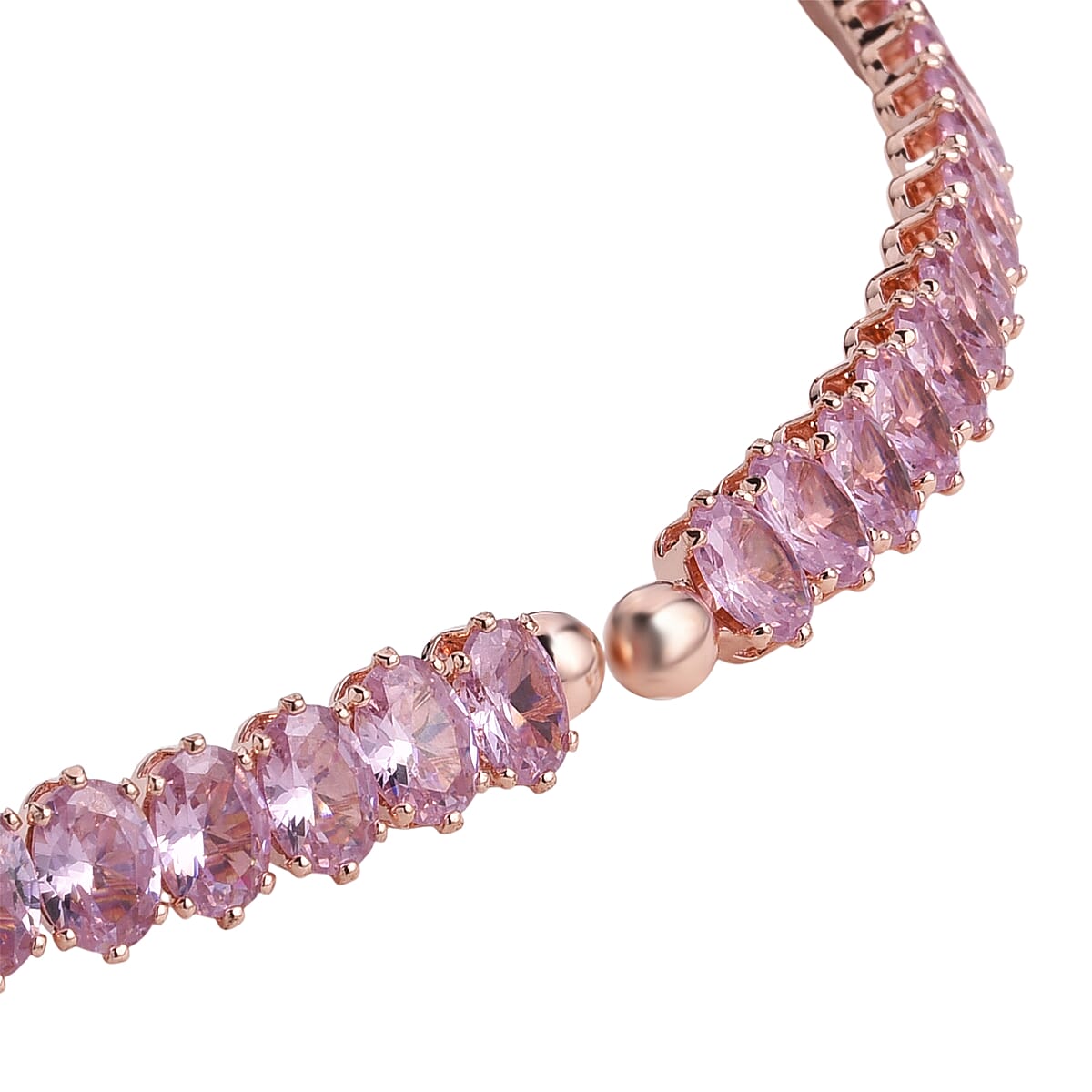 2 Piece Set Simulated Pink Diamond Chocker Necklace 17 Inches and Bracelet (7.5In) in Rosetone image number 4