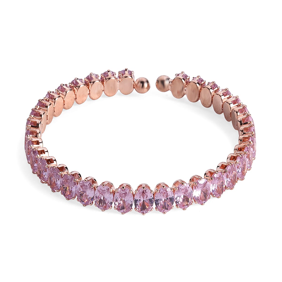 2 Piece Set Simulated Pink Diamond Chocker Necklace 17 Inches and Bracelet (7.5In) in Rosetone image number 5