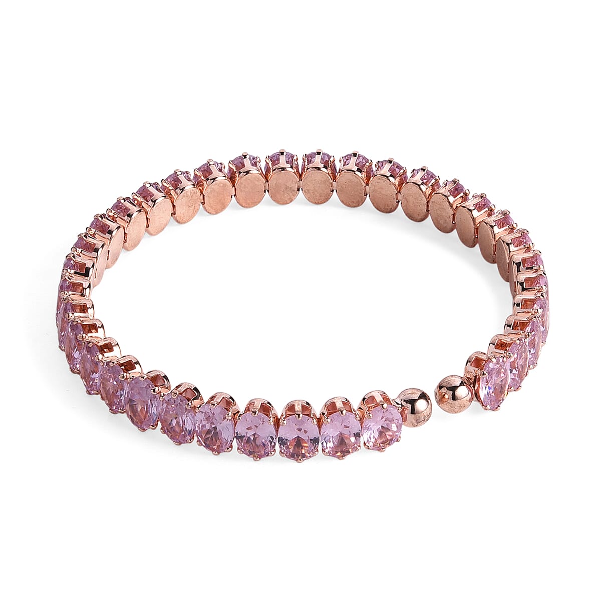 2 Piece Set Simulated Pink Diamond Chocker Necklace 17 Inches and Bracelet (7.5In) in Rosetone image number 6