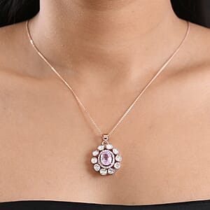 D'Joy Martha Rocha Kunzite, Lab Grown Polki Diamond Pendant Necklace in 18K Vermeil RG Over Sterling Silver 5.10 ctw (20 Inches)