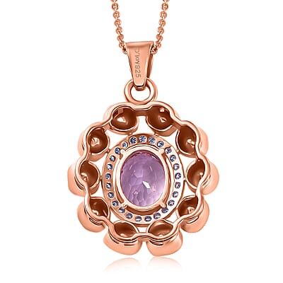 D'Joy Martha Rocha Kunzite, Lab Grown Polki Diamond Pendant Necklace in 18K Vermeil RG Over Sterling Silver 5.10 ctw (20 Inches)