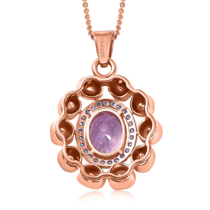 D'Joy Martha Rocha Kunzite, Lab Grown Polki Diamond Pendant Necklace in 18K Vermeil RG Over Sterling Silver 5.10 ctw (20 Inches)