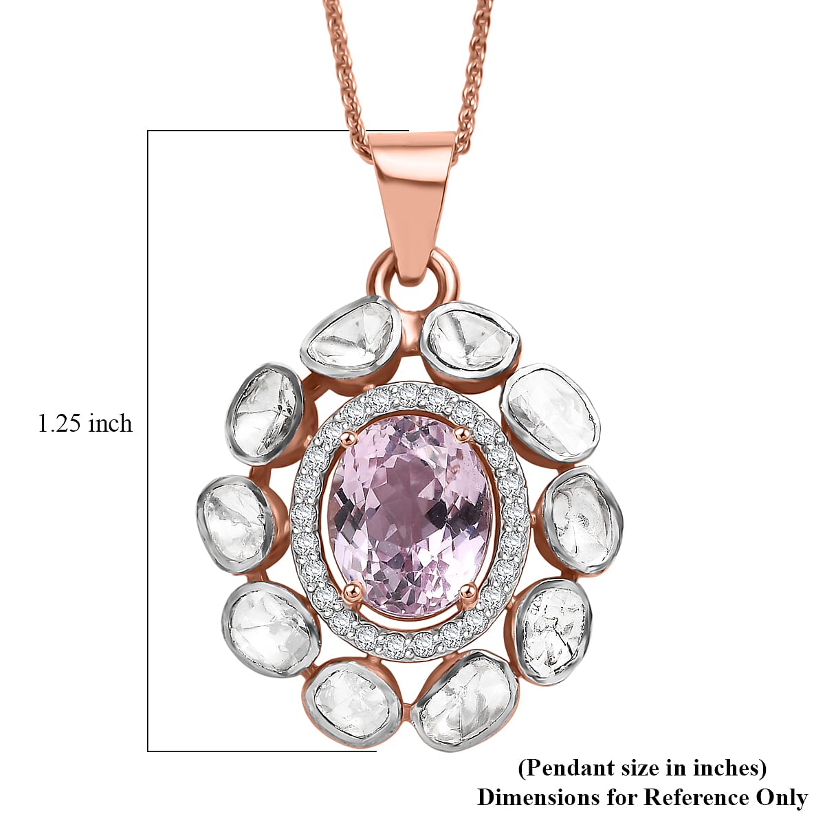 D'Joy Martha Rocha Kunzite, Lab Grown Polki Diamond Pendant Necklace in 18K Vermeil RG Over Sterling Silver 5.10 ctw (20 Inches) (Del. in 7-10 Days) image number 5