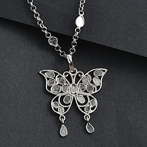 GP Celestial Dream Collection Polki Diamond Butterfly Pendant Necklace in Platinum Over Sterling Silver 3.50 ctw (20 Inches)