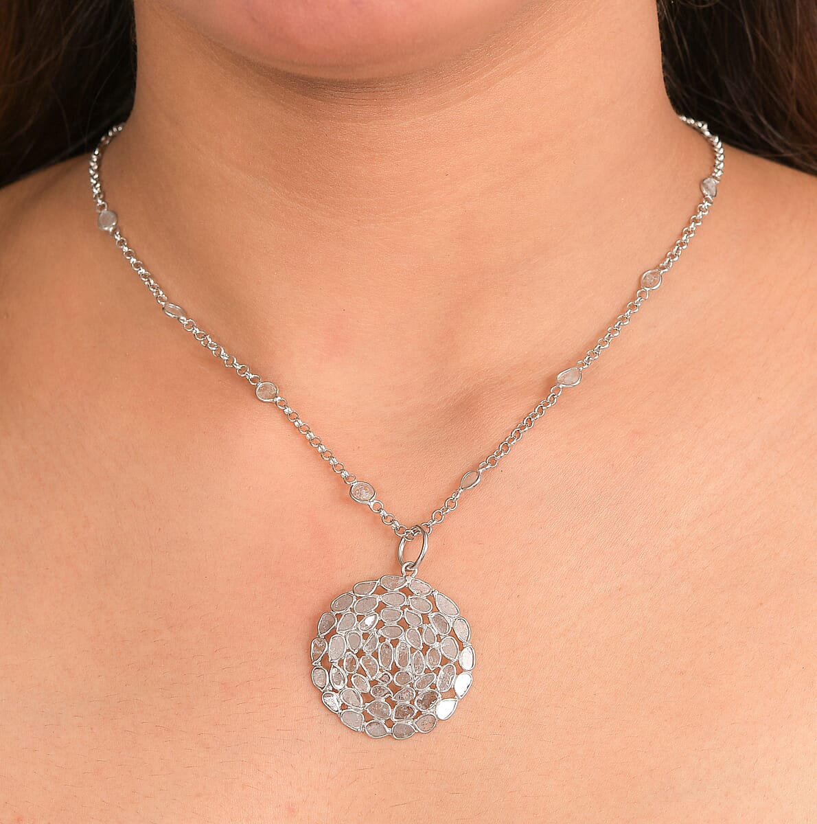 GP Celestial Dream Collection Polki Diamond 3.50 ctw Butterfly Pendant Necklace in Platinum Over Sterling Silver 20 Inches image number 2