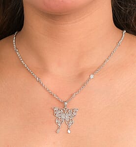 GP Celestial Dream Collection Polki Diamond Butterfly Pendant Necklace in Platinum Over Sterling Silver 3.50 ctw (20 Inches)