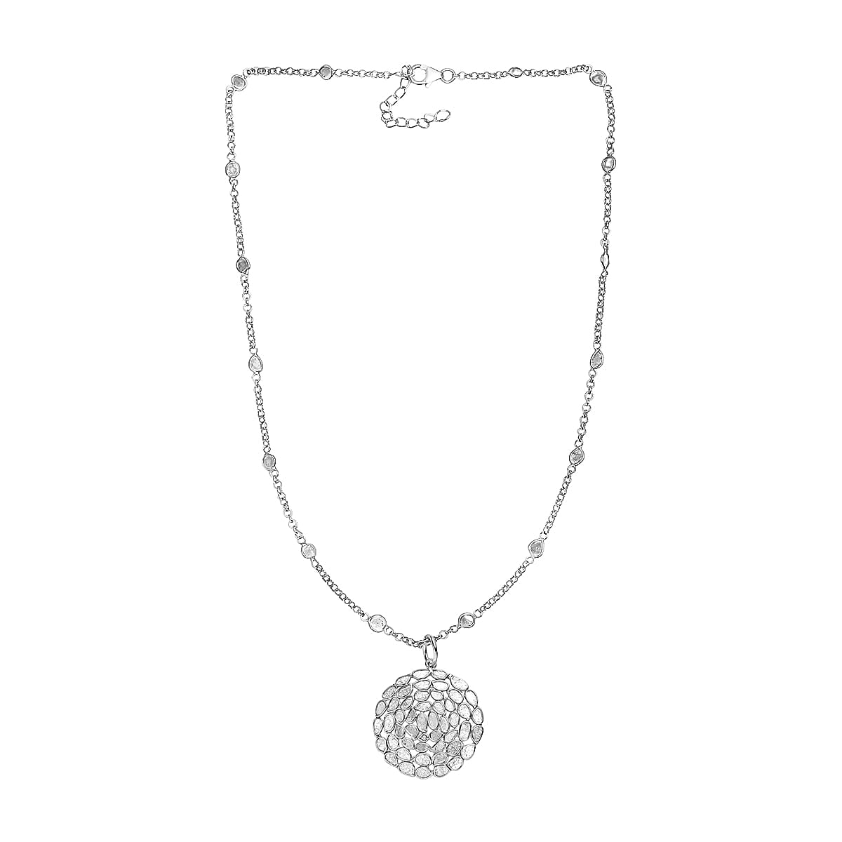 GP Celestial Dream Collection Polki Diamond 3.50 ctw Butterfly Pendant Necklace in Platinum Over Sterling Silver 20 Inches image number 3