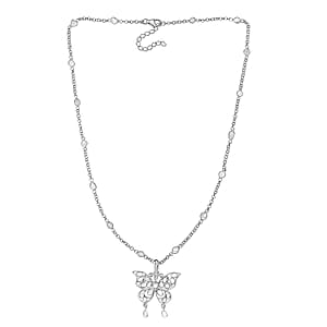 GP Celestial Dream Collection Polki Diamond Butterfly Pendant Necklace in Platinum Over Sterling Silver 3.50 ctw (20 Inches)