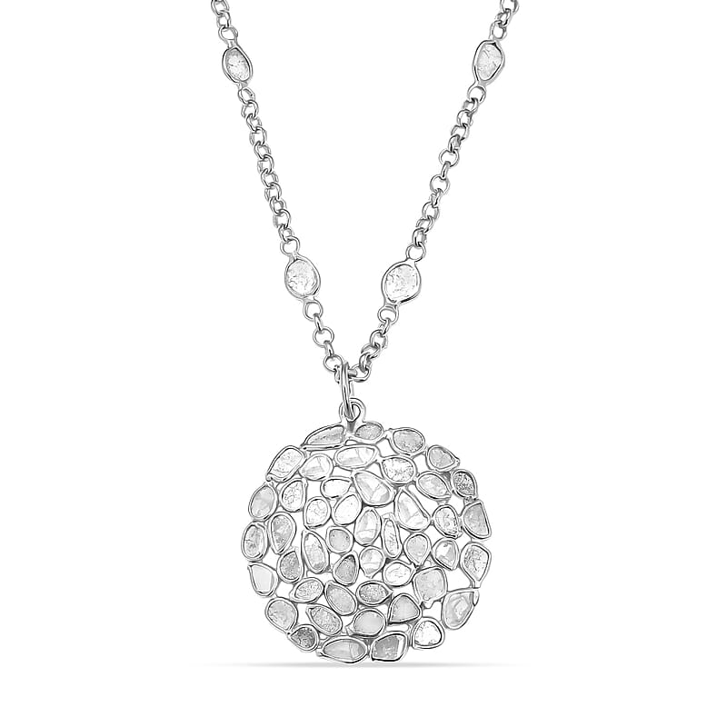 GP Celestial Dream Collection Polki Diamond Pendant Necklace in Platinum Over Sterling Silver 4.00 ctw (20 Inches)