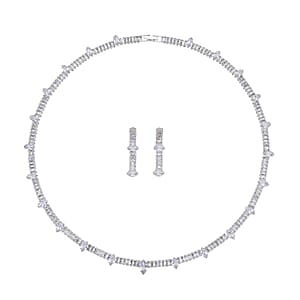 Doorbuster Simulated Diamond Necklace (20 INches) and Earrings in Silvertone