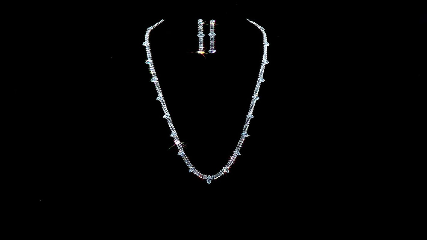 Simulated Diamond Necklace (20 INches) and Earrings in Silvertone