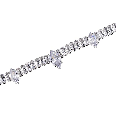 Simulated Diamond Designer Style Everyday Luxury Set Necklace 20 Inches and Earrings in Silvertone